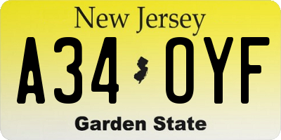 NJ license plate A34OYF
