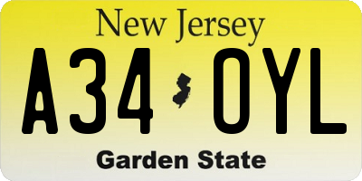 NJ license plate A34OYL