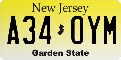 NJ license plate A34OYM