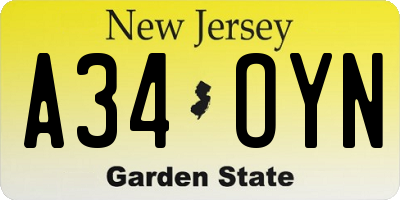 NJ license plate A34OYN