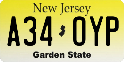 NJ license plate A34OYP