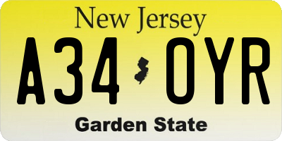 NJ license plate A34OYR