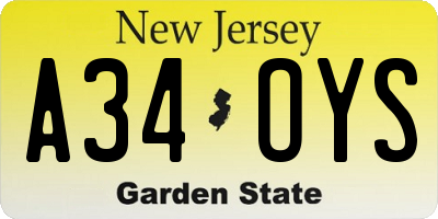 NJ license plate A34OYS