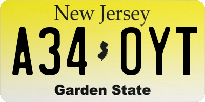 NJ license plate A34OYT