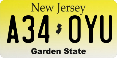 NJ license plate A34OYU