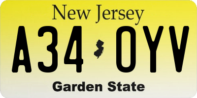 NJ license plate A34OYV