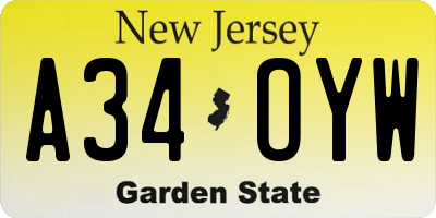 NJ license plate A34OYW