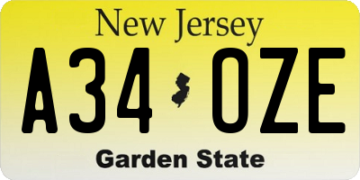 NJ license plate A34OZE