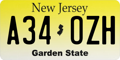 NJ license plate A34OZH