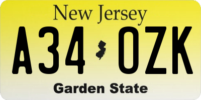 NJ license plate A34OZK