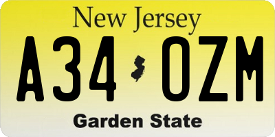 NJ license plate A34OZM