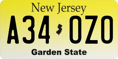 NJ license plate A34OZO
