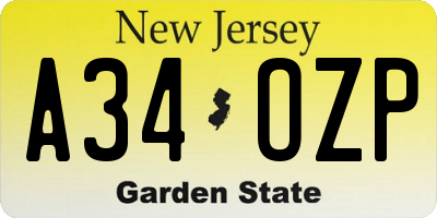 NJ license plate A34OZP