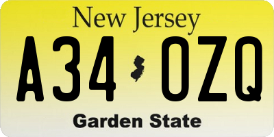 NJ license plate A34OZQ