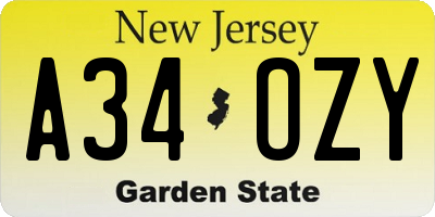 NJ license plate A34OZY