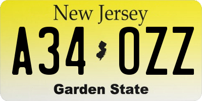 NJ license plate A34OZZ