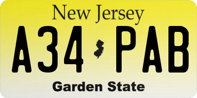 NJ license plate A34PAB