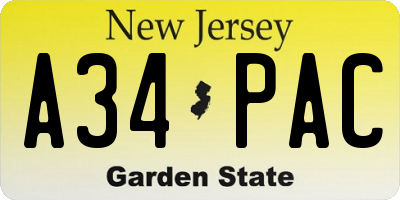 NJ license plate A34PAC