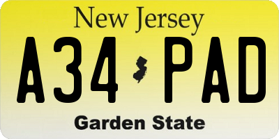 NJ license plate A34PAD
