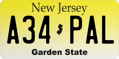 NJ license plate A34PAL
