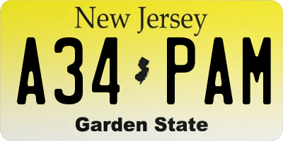 NJ license plate A34PAM