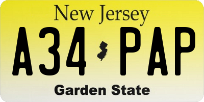 NJ license plate A34PAP