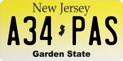 NJ license plate A34PAS