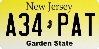 NJ license plate A34PAT