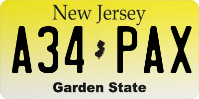 NJ license plate A34PAX