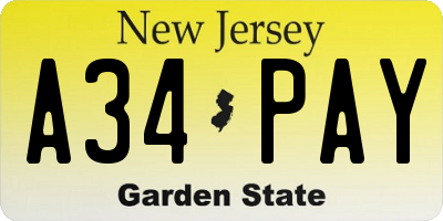 NJ license plate A34PAY