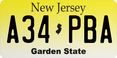 NJ license plate A34PBA
