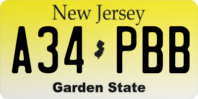 NJ license plate A34PBB