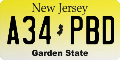 NJ license plate A34PBD