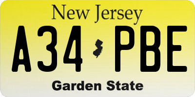 NJ license plate A34PBE