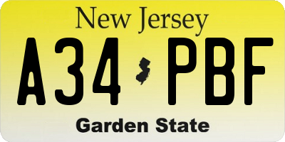 NJ license plate A34PBF