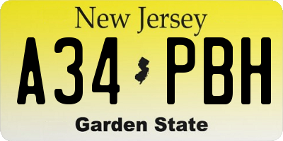 NJ license plate A34PBH