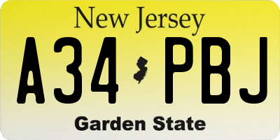 NJ license plate A34PBJ