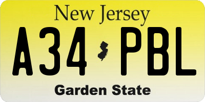 NJ license plate A34PBL