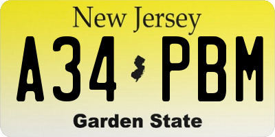 NJ license plate A34PBM