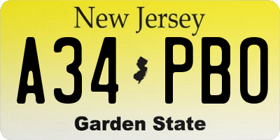 NJ license plate A34PBO