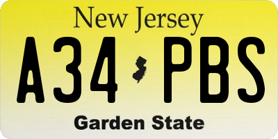 NJ license plate A34PBS