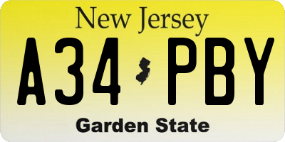 NJ license plate A34PBY