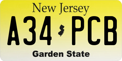 NJ license plate A34PCB