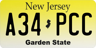 NJ license plate A34PCC