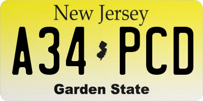 NJ license plate A34PCD