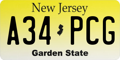 NJ license plate A34PCG