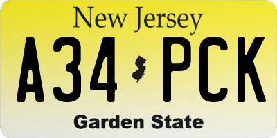 NJ license plate A34PCK