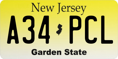 NJ license plate A34PCL