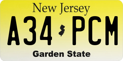 NJ license plate A34PCM