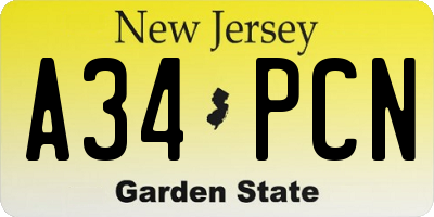 NJ license plate A34PCN